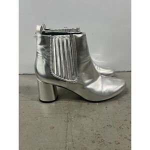 Forever 21 Boots Women US 10 Silver Faux Leather Block Heel Ankle Chelsea Bootie